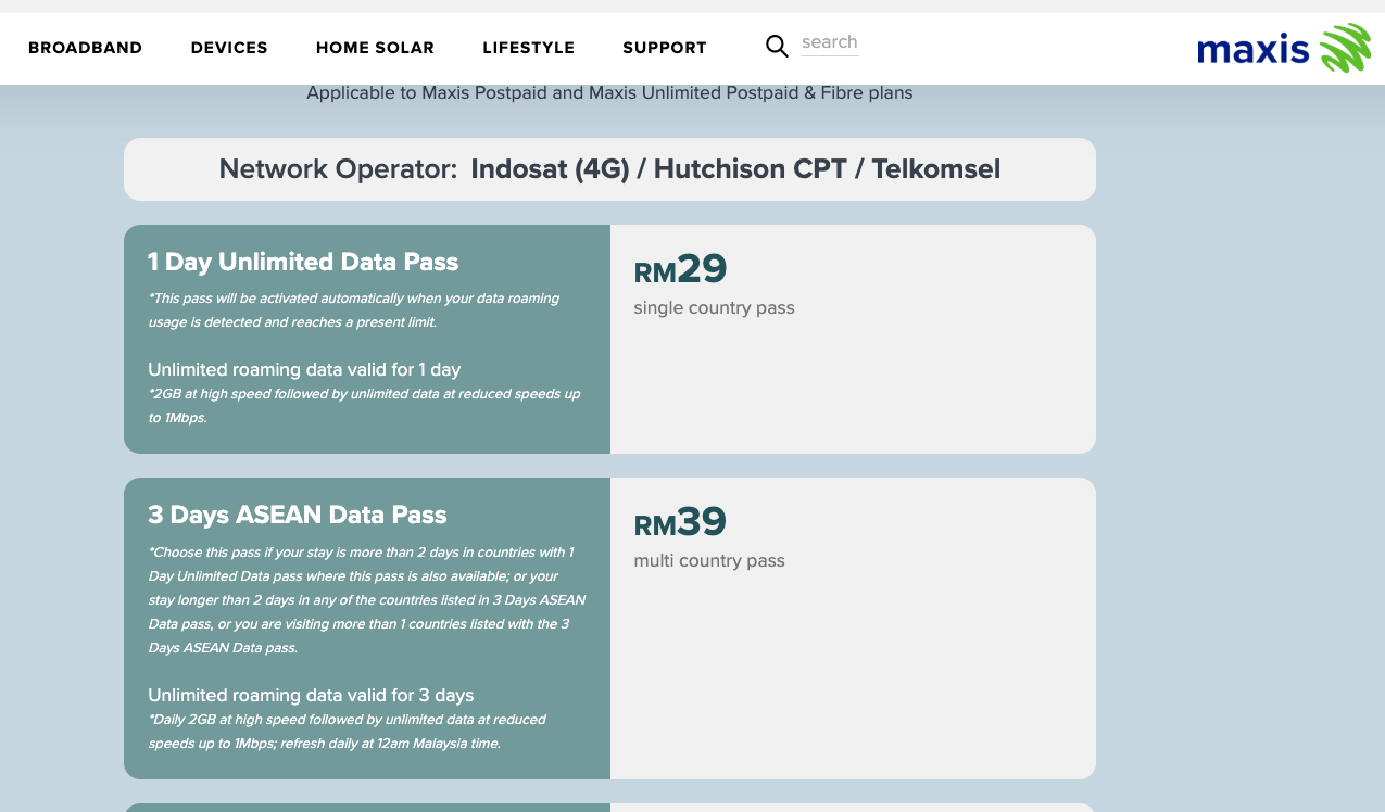 Maxis roaming Indonesia price