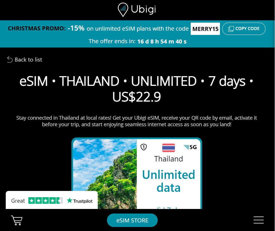 Ubigi eSIM Thailand