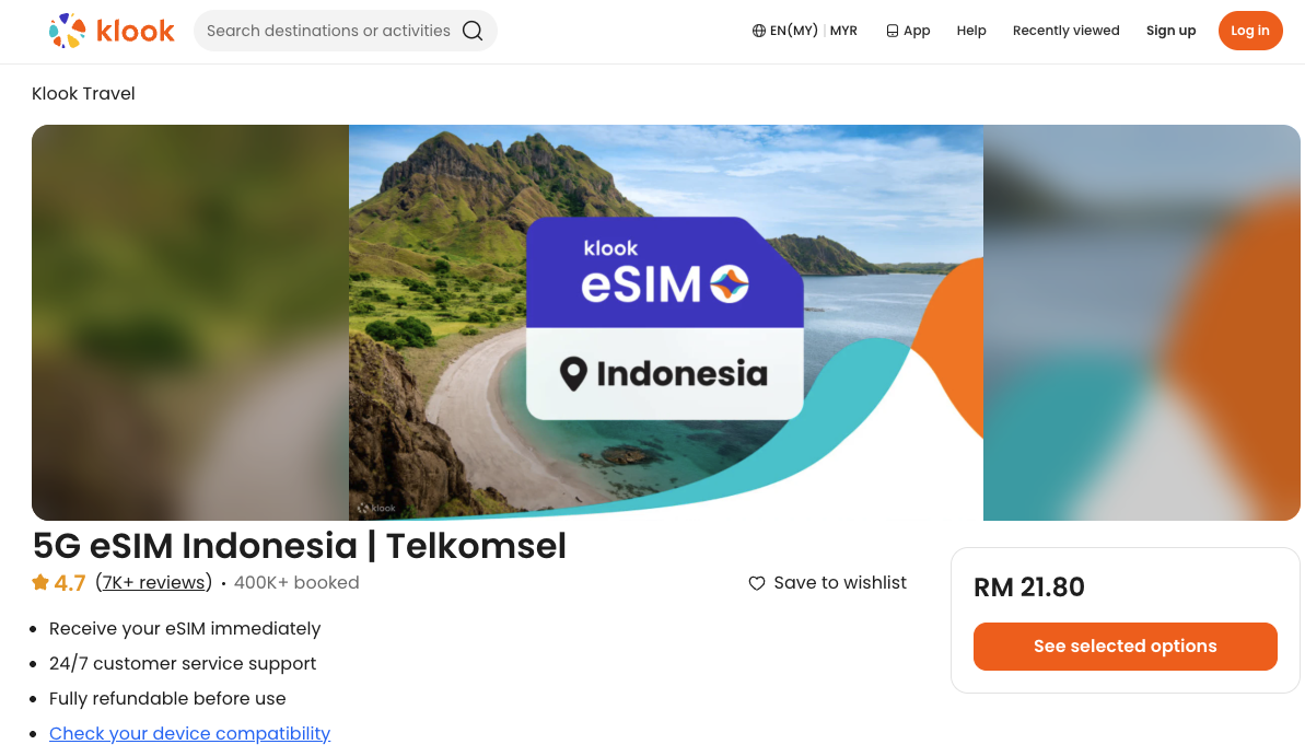 Klook Indonesia eSIM comparison